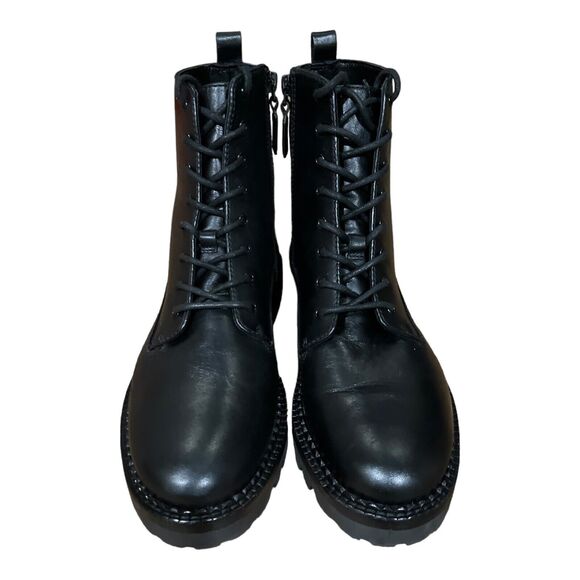 Vince Cabria Lug Combat Boots Leather Zip Lace Up Ankle Booties Black 8.5 NWOB - Picture 3 of 14